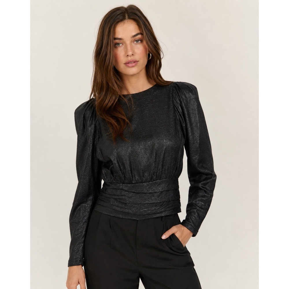 Express Women's Workwear Black Snake Print Puff Sleeve Long Sleeve Top XS NWT
